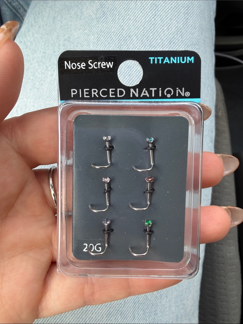 Titanium Nose Screws - Black with Multi-Colored Stones